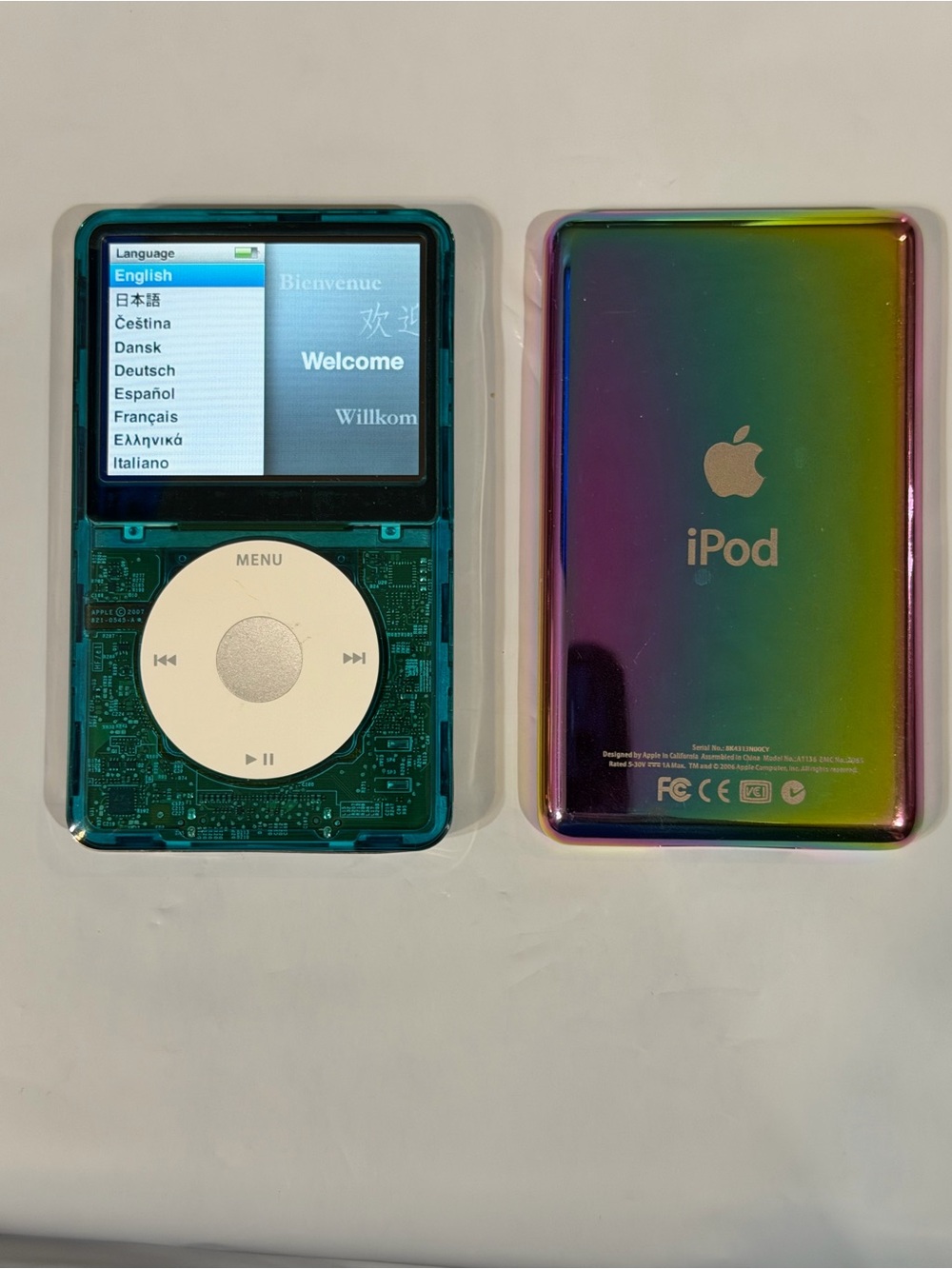 Apple iPod Classic Teal Transparent Front Iridescent Rainbow Back 7th gen 256gb